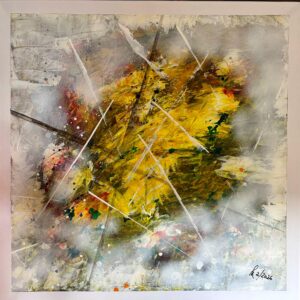 Abstraktes Acrylgemälde in Gelb & Weiß